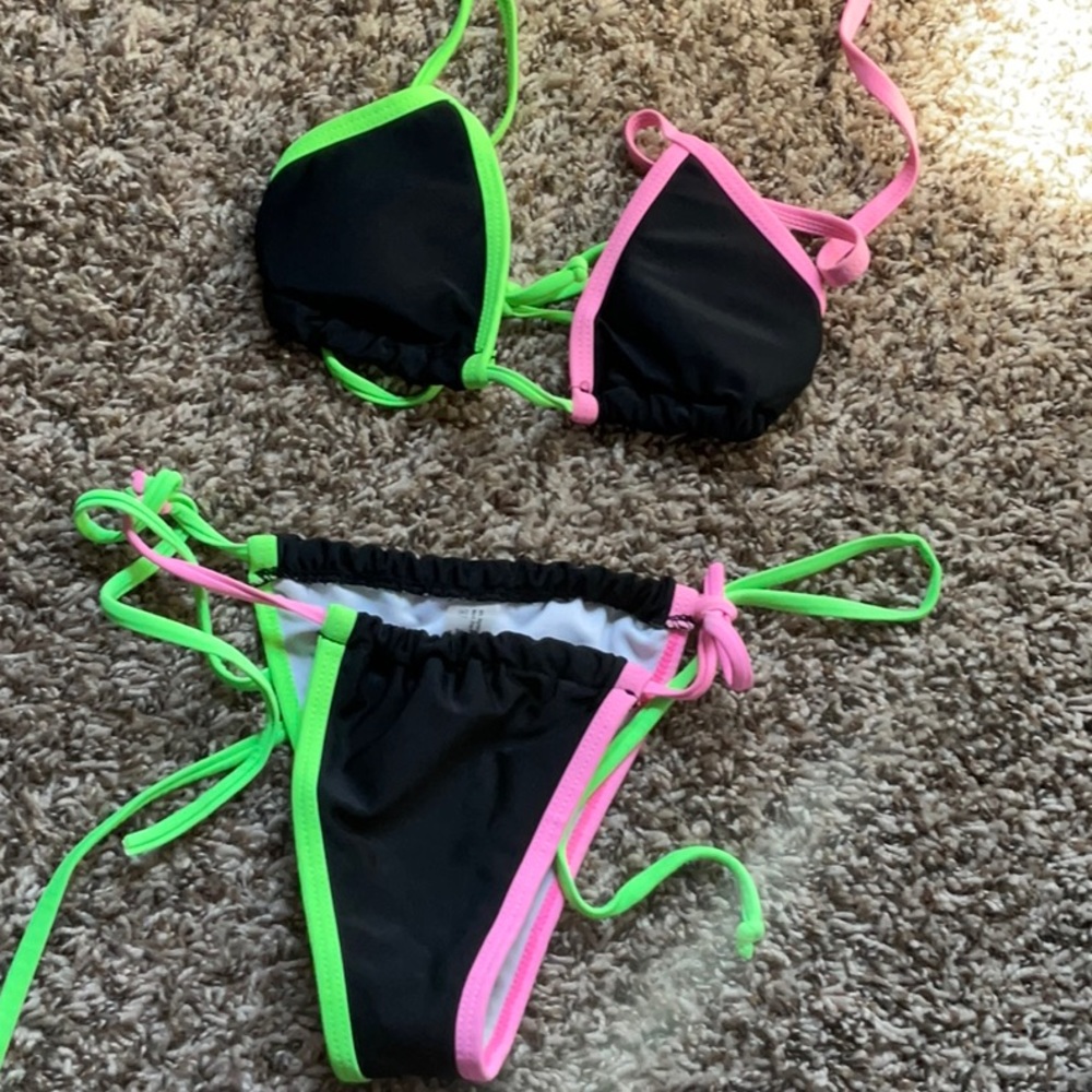 Neon pink and green bathing suit size medium